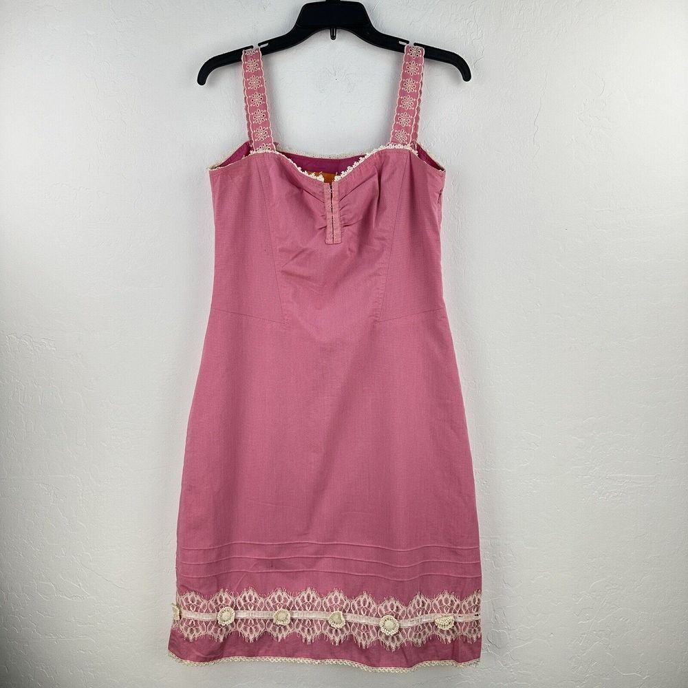 Vintage Cynthia Steffe Pink Sleeveless Dress Size M Lined Slip Zip USA‎ Crochet